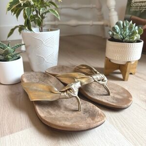 Vionic Pippa Gold Leather Knot Thong Sandals Orthopedic Comfort‎ Women 9.5